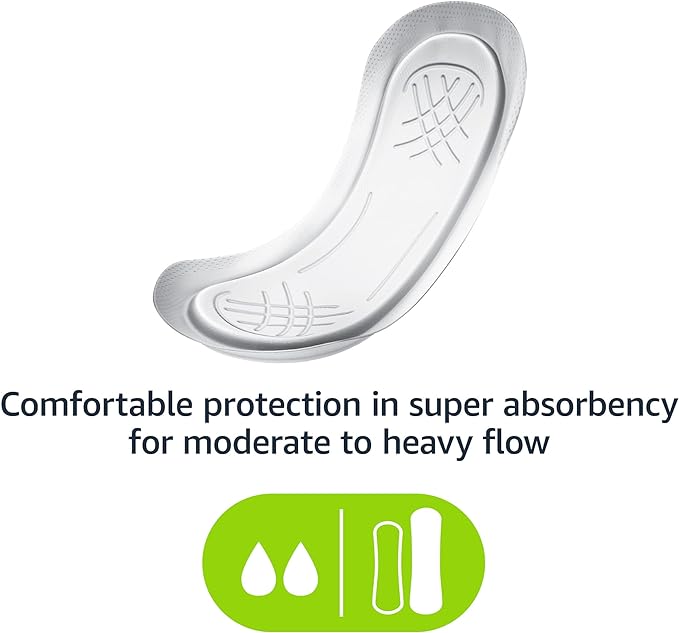 Amazon Basics Maxi Pads For Periods- Thick, Super Absorbency, Unscented, 48 Count, 1 Pack