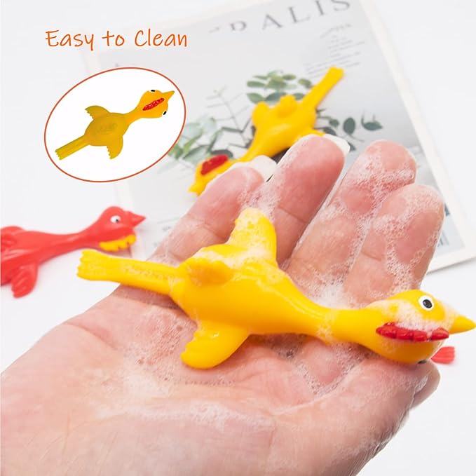 50 Pack Finger Slingshot Chicken Rubber,Flick Stretchable Chicken Toys,Flying Stretchy Chicken Fingers for Birthday Party Favor,Halloween,School Thanksgiving Activity(Yellow),Target NOT Included
