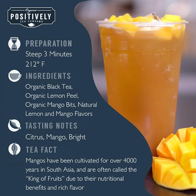 Organic Positively Tea Company, Mango Tango Black Tea, Loose Leaf, 4 Ounce
