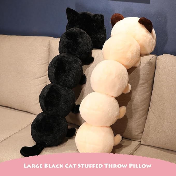 ELAINREN Furry Black Kitten Stuffed Toy Ultra-Soft Cat Big Plush Hugging Pillow Cuddle Kitty Plushie Cushion Decor Gifts/31.5''