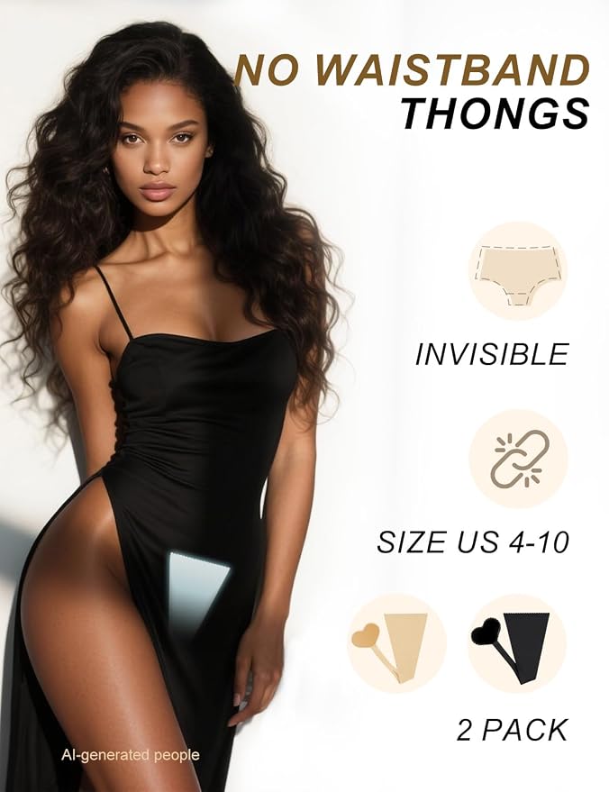 Adhesive C-String Thongs 2-Pack Invisible Underwear for Women with VPL-Free Design Reusable No Belt Thong