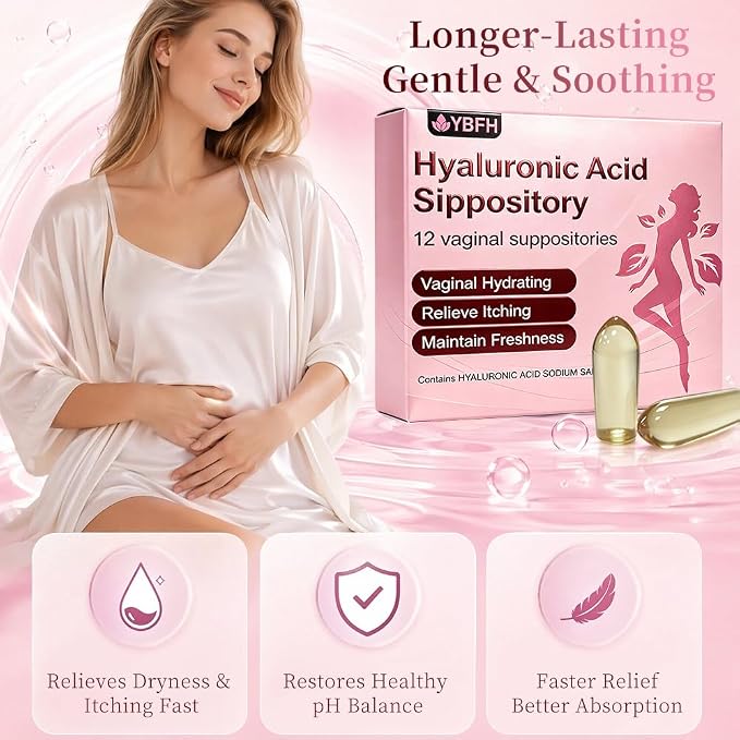 Vaginal Moisturizer Suppositories – Hyaluronic Acid for pH Balance, for Vaginal Dryness, Refreshing Comfort, Long-lasting hydration that deeply nourishes the skin (12 Count)