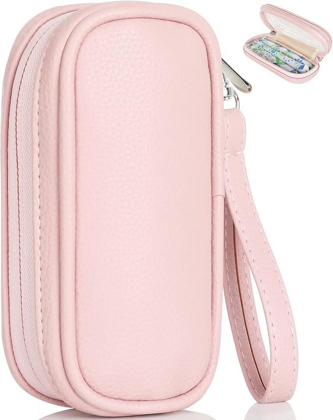 Tampon Holder for Purse, Portable Period Bag with Handle,Travel Pads Tampons Pouch, Pu Leather Small Tampon Organizer Case for Feminine Products, Waterproof Period Bags for Women
