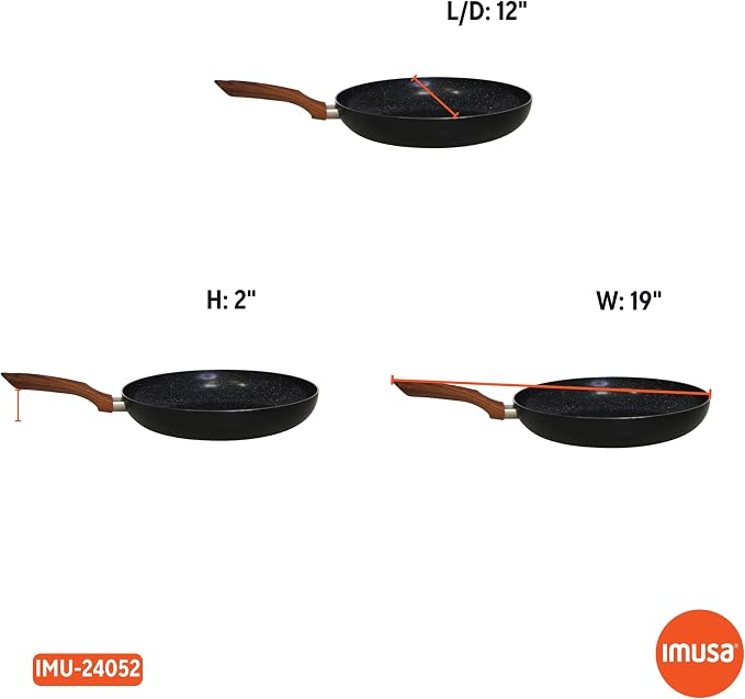 IMUSA 12 Inch Madera Aluminum Speckled Black Ceramic Fry Pan | Ideal for Searing and Sautéing, Great for Family Meals
