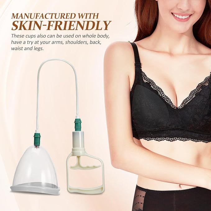 Ciieeo Vacuum Cupping Cup Hand Pump Set Breast Vacuum Cupping Buttock Lift Body Massage Cupping Set for Massage Therapists Cupping Machine Accessories for Women Ladies White