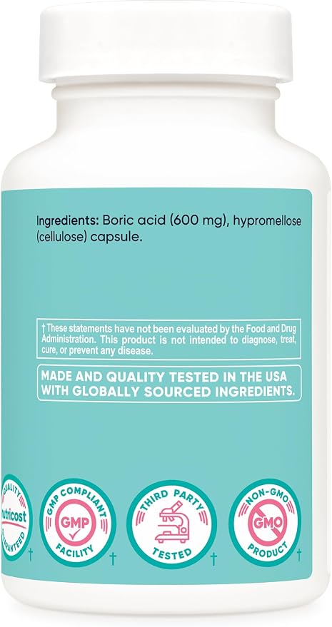 Nutricost Boric Acid 600mg, 30 Capsules - Vaginal Suppository - Non-GMO - for Women (Pack of 2)