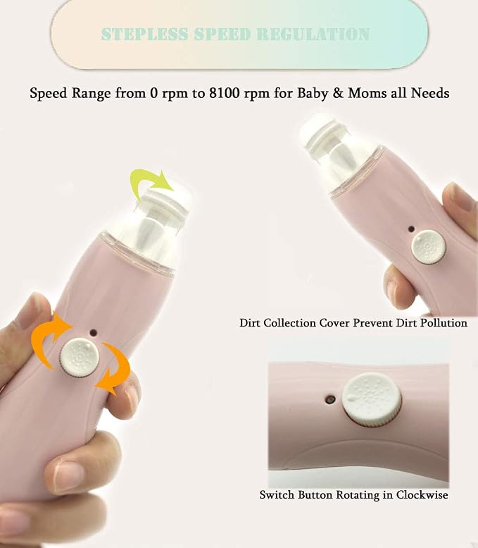 Fansidi Rechargeable Baby Nail Trimmer with Stepless Speed Control, Safe Electric Baby Nail File for Newborns, Infants & Toddlers, 8100RPM, LED Light, Dust Shield, Adult Nail Care Set,Warm Blush Pink