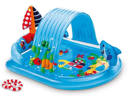INTEX 57128MW Shark Play Center Inflatable Kiddie Pool, 61.5in x 51in x 33in, Ages 2+