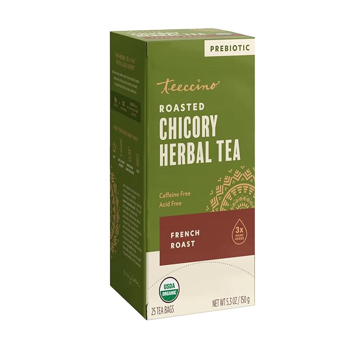 Teeccino French Roast Herbal Tea - 25 Tea Bags - Rich & Roasted Herbal Tea That’s Caffeine Free & Prebiotic for Natural Energy, Coffee Alternative, (Pack of 3)
