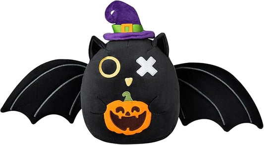 Halloween Black Bat Plush Pillow Toy, 10-inch Super Soft Cute Bat with Big Wings and Pumpkin Stuffed Animals for Kids Adult