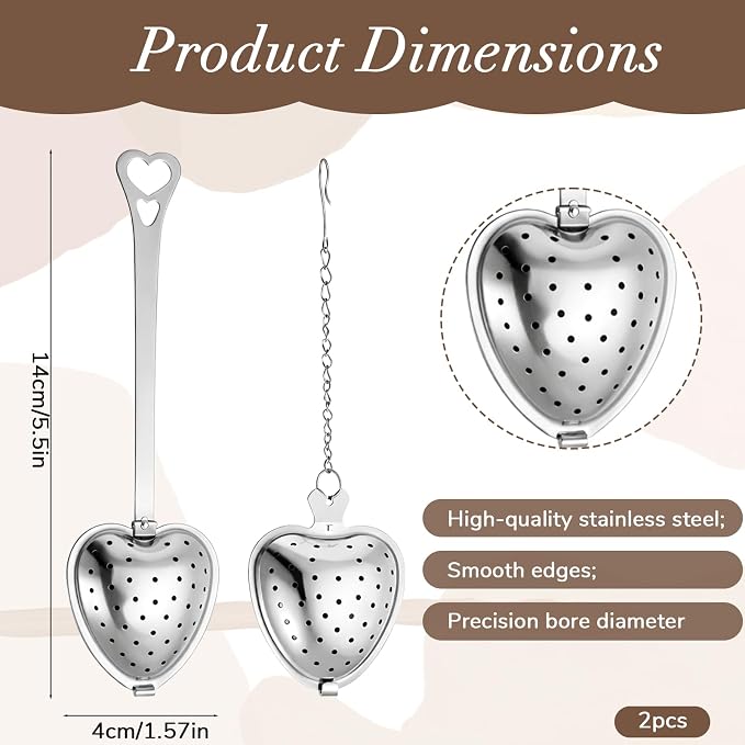 2 Pcs Tea Infuser Spoon Tea Spoon for Loose Teas Heart Shaped Teas Steeper Stainless Steel Fine Mesh Strainer