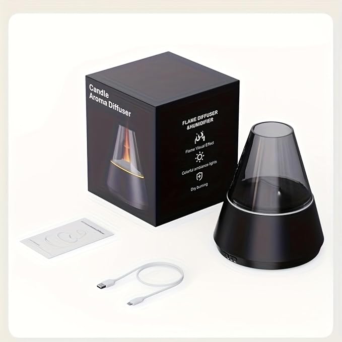 Essential Oil Diffuser, Luxury-Style Aromatherapy Diffuser with Candlelight Night Light Effect, Ultrasonic Cool Mist Humidifier, Remote Control Function, Suitable for Home Living Room and Office