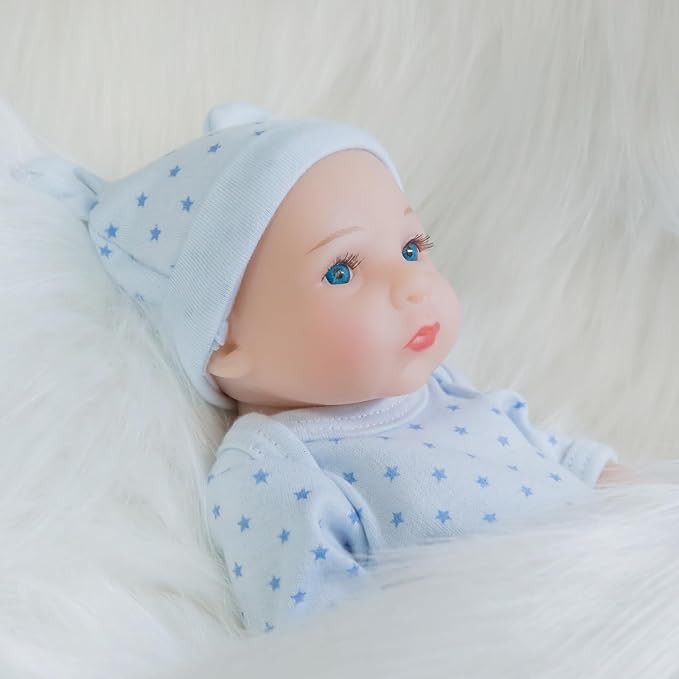ENA Reborn Baby Doll Realistic Silicone Vinyl Baby 10 inch Weighted Soft Body Lifelike Doll Gift Set for Ages 3+ (Blue Star boy, 10 inch)