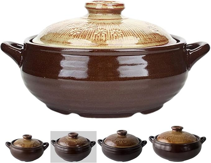 Korean Pot [Buncheong][27oz, 800ml] MUD GLAZE Earthenware Ttukbaegi, Ceramic Clay Cooking Pot Casserole, Heat Resistant Earthen Pot, Stone Bowl Stockpot Soup Cookware, Pottery Bowl