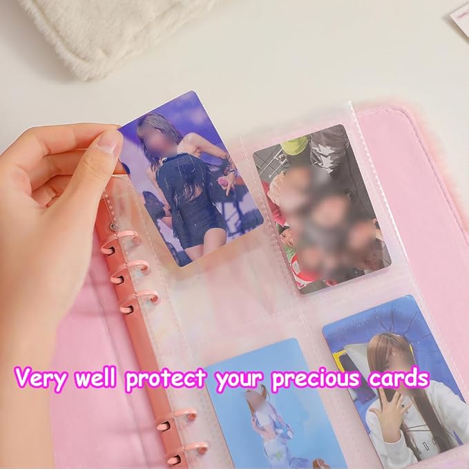 Kpop Photocard Binder with 6 Stickers Sheet & 50 Shinning Protective Sleeves Kpop Photocard Holder Book with Kpop Photocard, A5 Binder Photocard Album 30 Inner Pages with 240 Pockets (Whiteplush)