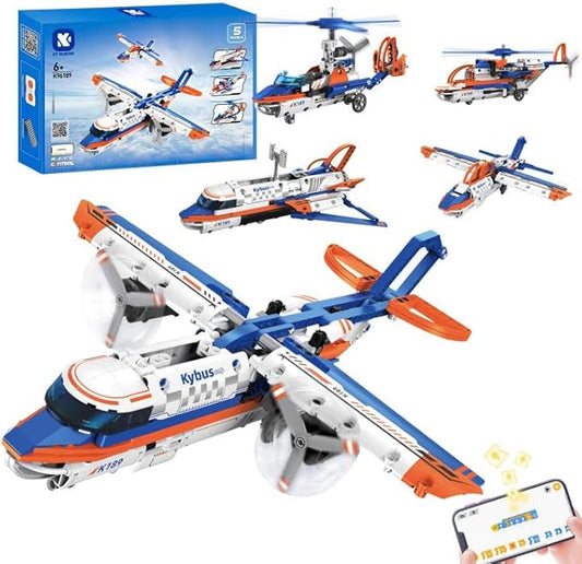 Airplane Building Set for Kids 6+, DIY Educational Robotics Building Kit, 5 in 1 Blocks App & Remote Control Airplanes STEM Toy, Programming Robotic Creative Toy Gifts for Boys and Girls