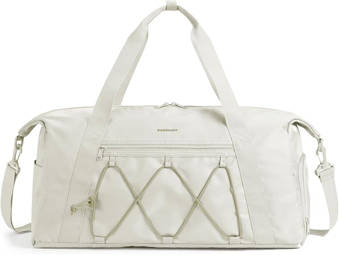 BAGSMART Small Gym Bag With Shoe Compartment & Wet Pocket, Lightweight Sports Travel Duffel, Carry On Weekender Overnight, Water Resistant Sports Gym Tote for Swimming Yoga, Beige