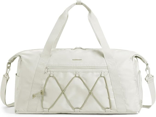 BAGSMART Small Gym Bag With Shoe Compartment & Wet Pocket, Lightweight Sports Travel Duffel, Carry On Weekender Overnight, Water Resistant Sports Gym Tote for Swimming Yoga, Beige