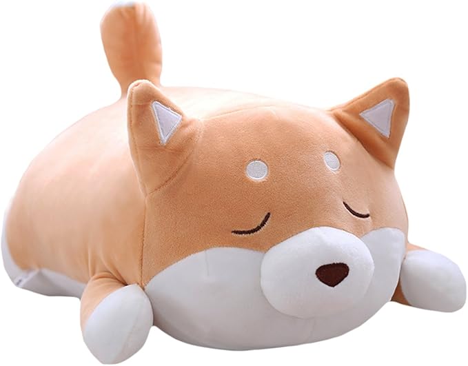 Shiba Inu Dog Plush Pillow, Cute Corgi Akita Stuffed Animals Doll Toy Gifts for Valentine's Gift, Christmas,Sofa Chair, Brown Blink, 22.8"