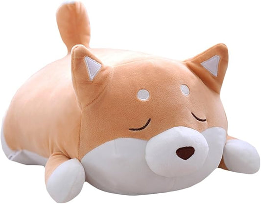 Shiba Inu Dog Plush Pillow, Cute Corgi Akita Stuffed Animals Doll Toy Gifts for Valentine's Gift, Christmas,Sofa Chair, Brown Blink, 22.8"