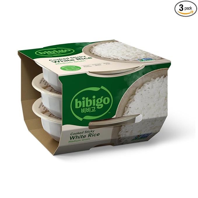 Bibigo Korean Sticky White Rice, Microwavable, Zero Trans Fat, 7.4 Ounce (Pack of 3)