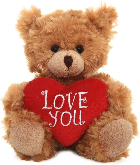 Plush Stuffed Animal Mocha Heart Bear – Love You Bears- Toy for Kids & Adults Valentine's Day - Embroidered Heart Pillow (6 inch, Brown Love You)