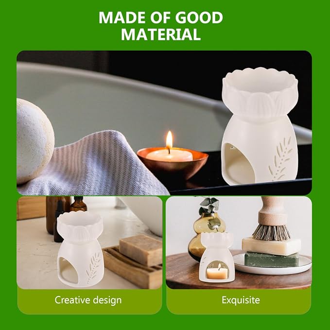 Ceramic Essential Oil Burner with Hollow-Out Design Tealight Candle Holder Aromatherapy Diffuser for Home Office Relaxation 4.13X3.14X3.14 Inch