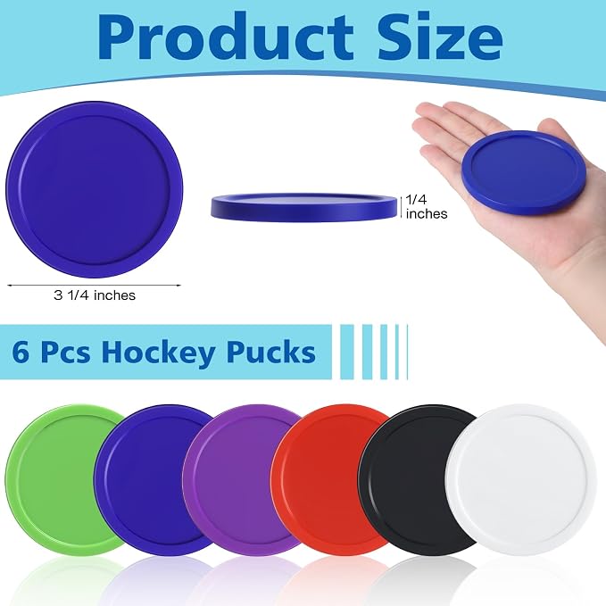 Coopay 3 1/4 Inches Air Hockey Pucks 6 Pack Full Size Heavy Replacement Pucks for Game Tables Equipment Accessories