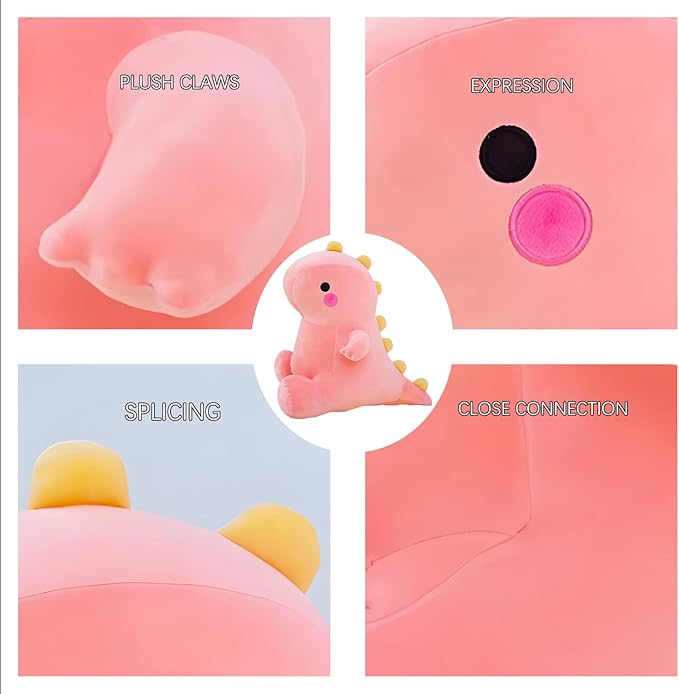 Cute Dinosaur Plush Toys, Fat Dinosaur Stuffed Animals Toys Dolls, Dinosaur Plush Toy Soft Stuffed Animal Dino Plushies Doll Cute Birthday Gifts for Kids Girls Boys (Pink,13in)