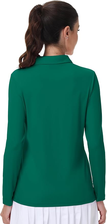MAGCOMSEN Long Sleeve Polo Shirts for Women Golf Tops with Collar Work | UPF 50+ Sun Protection, 4 Buttons, Moisture Wicking, Breathable, 4-Way Stretch, Collared, Quick Dry, Active, Casual, Tennis