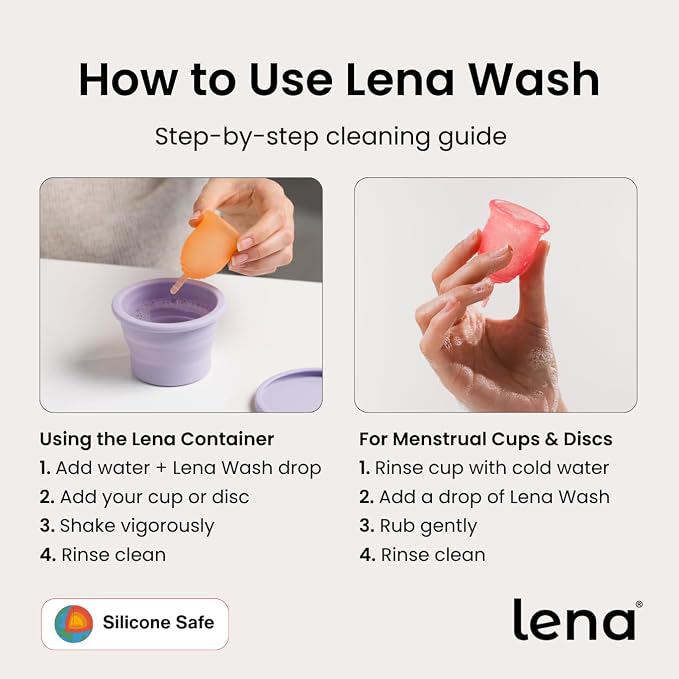 Lena Menstrual Cup Large & Lena Wash Set – Reusable Silicone Period Cup with Gentle pH-Balanced Cleanser for Menstrual Cups, Beginner-Friendly Starter Kit
