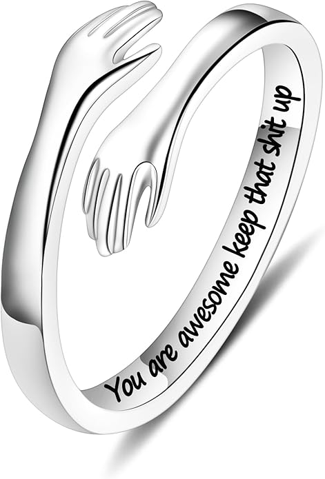 Yesteel Valentines Gifts for Kids Teen Girls - S925 Sterling Silver Hug Ring for Teen Girls Women, Adjustable Ring Jewelry Mothers Day Birthday Gifts for Daughters Mom Sister Wife Friends Grandma