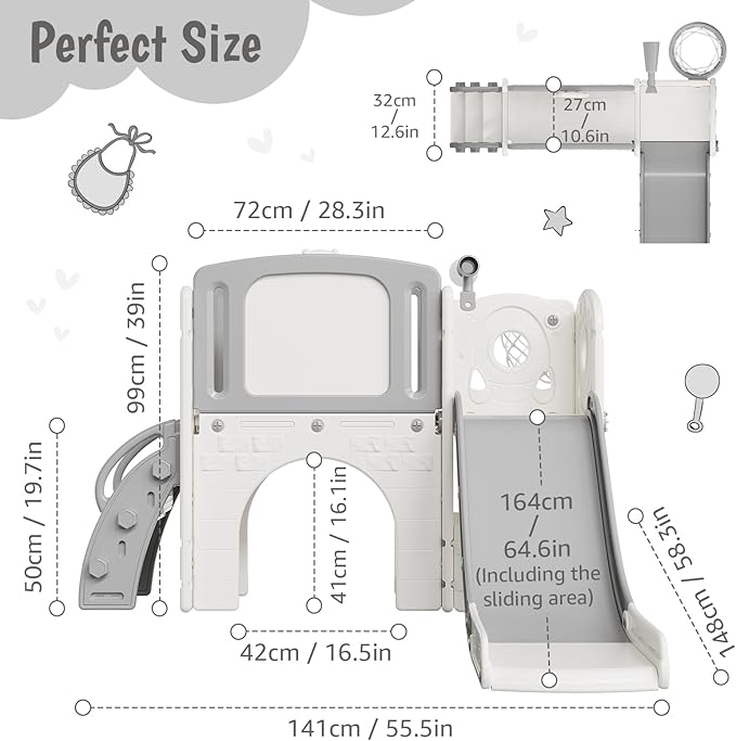 8-in-1 Toddler Slide Playground Set for Indoor & Outdoor Fun – Includes Climber, Basketball Hoop, Telescope, Tunnel, and Storage Space for Kids – Perfect for Backyard & Courtyard Activities