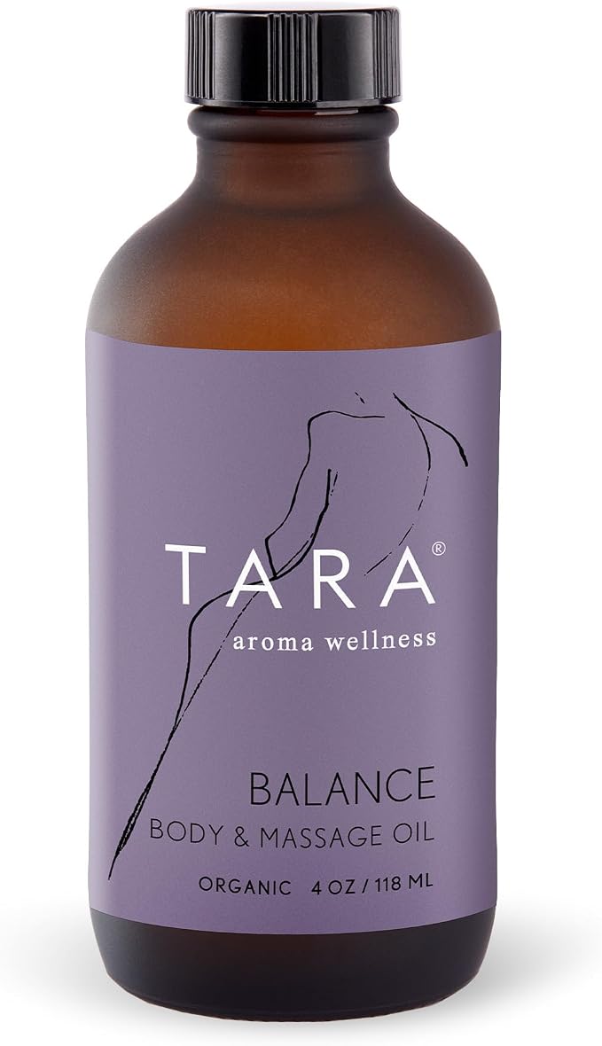 TARA Spa Therapy Balance Massage Oil – Premium Organic Oil for Relaxation & Stress Relief, 100% Pure Essential Oils, Ylang Ylang, Orange & Vetiver, 4 oz