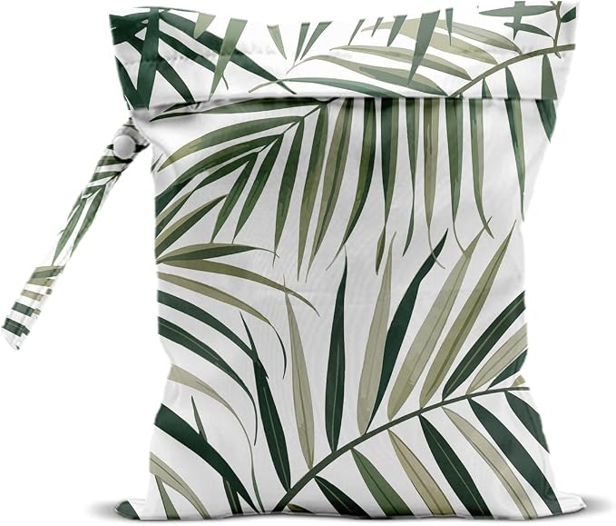 Wet Dry Bag 12x10 Inch, Wet Bag for Swimsuit, Travel, Beach, Pool, Diapers, Dirty Yoga Gym Clothes, Makeup Bags, Waterproof Tropical Palm Leaves Decor Jungle Palm Leaf Favors, Washable Reusable