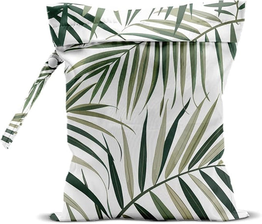 Wet Dry Bag 12x10 Inch, Wet Bag for Swimsuit, Travel, Beach, Pool, Diapers, Dirty Yoga Gym Clothes, Makeup Bags, Waterproof Tropical Palm Leaves Decor Jungle Palm Leaf Favors, Washable Reusable