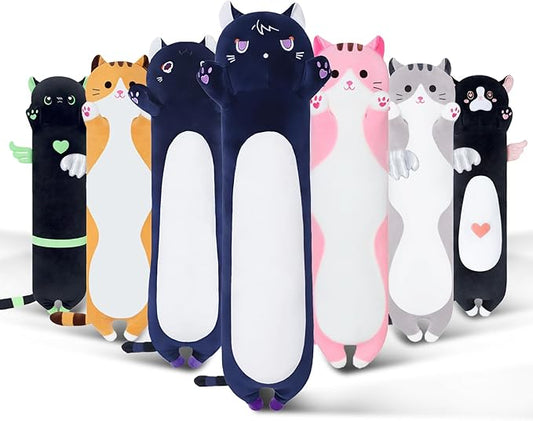 Long Cat Body Pillow for Kids, Cute Cat Stuffed Animals Gifts for Girls, Long Cat Plush Toy for Birthday, Soft Cat Plushies Pillow (DevilCAT with Claws, 35.4in/90cm)