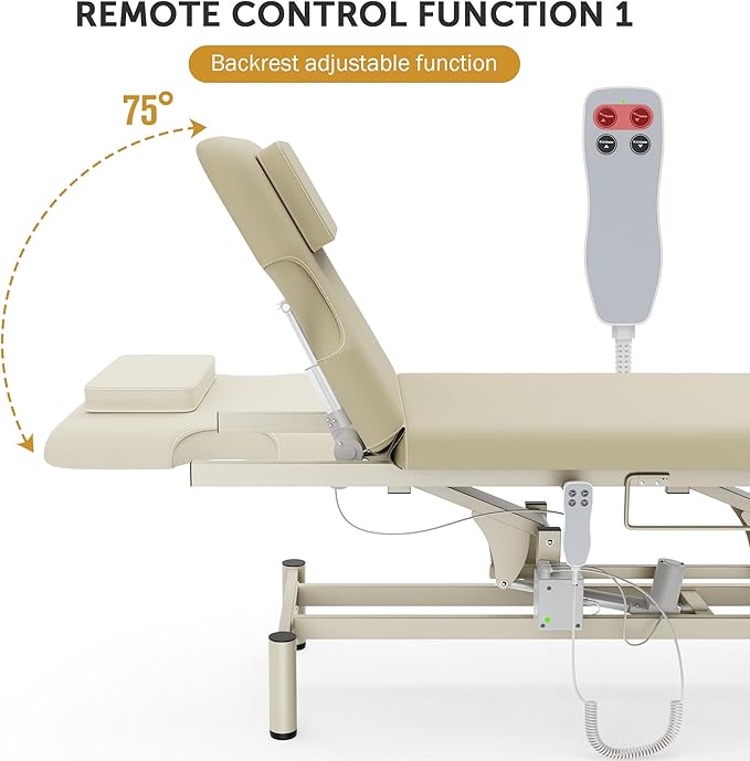 Professional Electric Massage Table, 2 Motors Hydraulic Electric Lift Adjustable Backrest and Height Lifting Functions for Treatment/Physical Therapy/Spinal Massage/Facial Spa/Waxing - Beige Gray