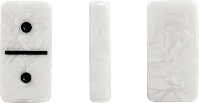 Dominos Set for Adults, Double 6 Domino Set, 28 Jumbo Marbleized White Tiles, Dominoes Set for Adults and Kids - Classic Board Games for Family & Travel (in Rhomb Pattern Leather Case)