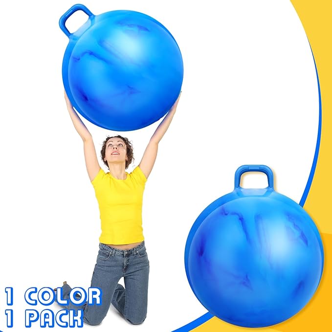 Lewtemi Hopper Ball, Hopping Toys for Adults, 18 Inch Bouncing Ball Hippity with Handle Rubber Hop, Jumping Exercise with Air Pump for Outdoors Games Toys(Gradient Blue,22 Inch)