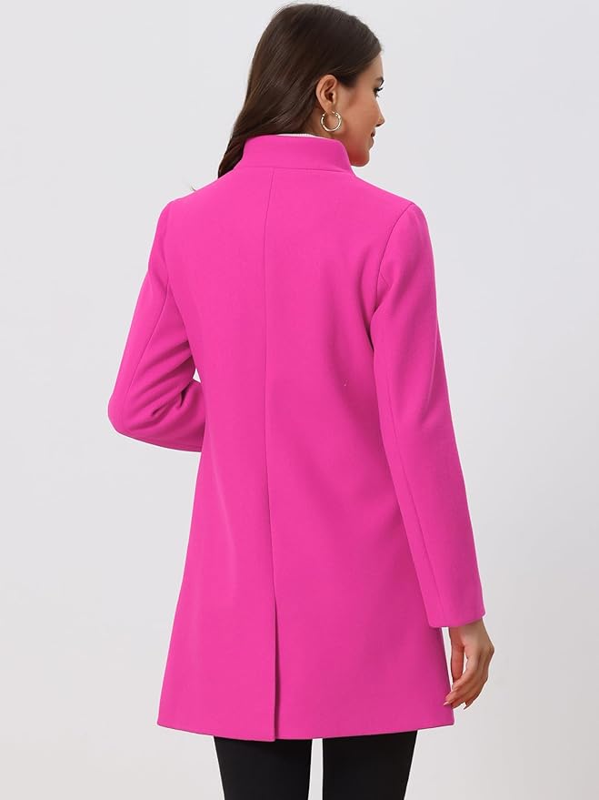 Allegra K Women's Winter Overcoat Mid-Long Stand Collar Single Breasted Coat Outerwear