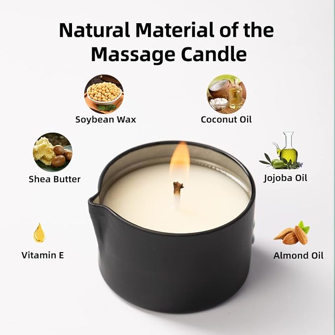 Home Scented Candle Massage Wax Oil for Body, Massage Oil Candle Soybean Essential Oil Infused Low Temperature SPA Candle Bulk Handmade Gift Tahiti Rosette Scent 2.35 OZ