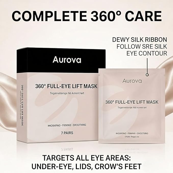 Aurova Beauty Eye Mask, 360° Full-Eye Lift Mask, Eye Mas with Collagen & Vitamin C, Nourishing & Non Irritating, for Puffy Eyes and Dark Circles (7 Pairs/14 Pieces)