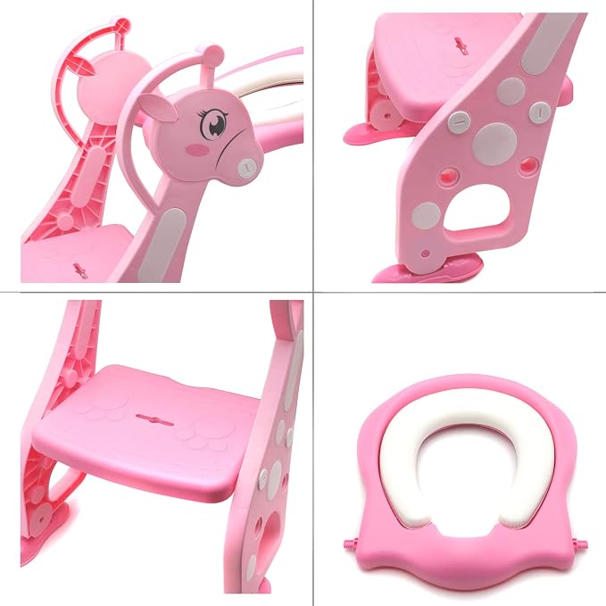 SMT- Giffgaff Potty Training Toilet Ladder Seat With Upgraded Cushion Step Stool Ladder Toilet Chair/Toilet Trainer for Baby Toddler Kids Children In Pink [P/N: ET-BABY001-PINK STEP]