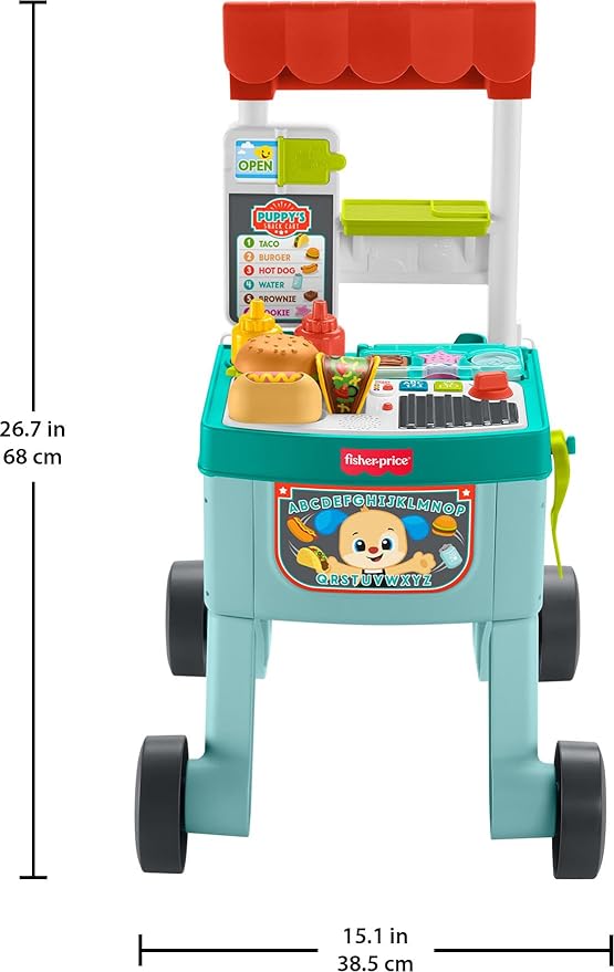 Fisher-Price Baby Learning Toy Laugh & Learn 4-in-1 Snack Cart Walker with 14 Pieces for Toddler Pretend Play Infants Ages 6+ Months