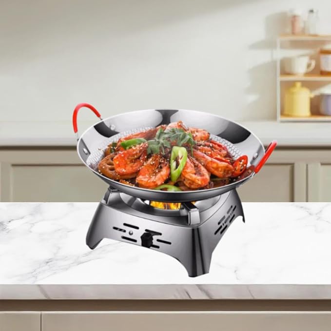 Stainless Steel Cookware Pan Frying Pan Non Stick Soup Pot Multipurpose Double Handle Wok Korean Grill Pan for Barbecue Hotel, 10inch Without Lid