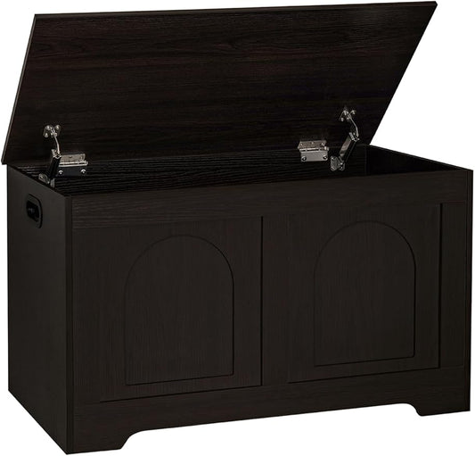 Storage Chest, Wooden Toy Box, Espresso 31.5" L | Entryway Shoe Bench, 2 Soft-close Hinges, Finger-safe Flip-Top Lid, Easy Assembly, Farmhouse Large Trunk, Living Room/Bedroom