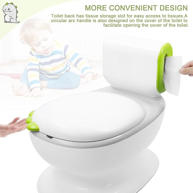 KtEli Toddler Potty Training Seat, Realistic Children's Toilet with Music for 1-3 Years, Dinosaurs Urinal Pot, Toilet Potty Seat for Boys and Girls with Splash Guard, Potty Training Toilet, White
