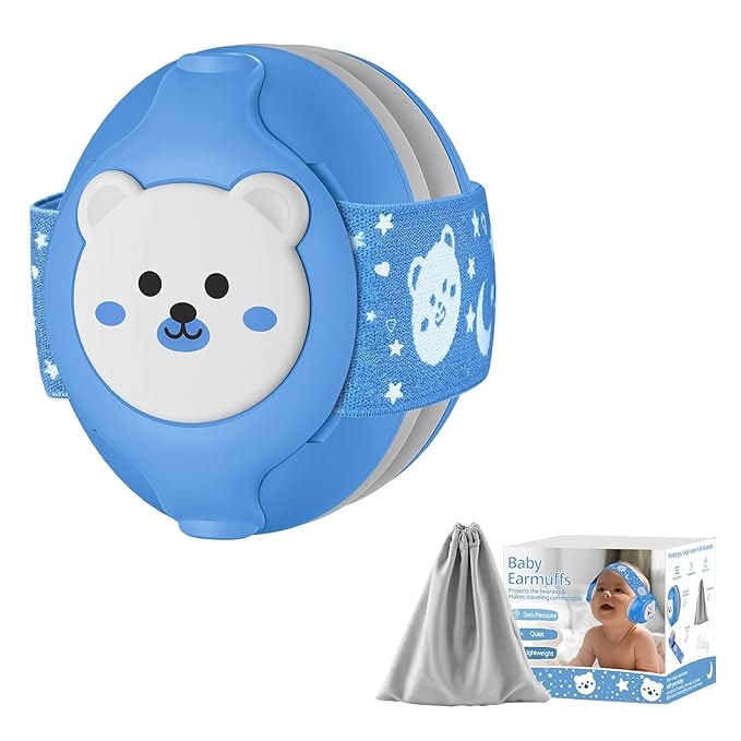 Baby Earmuffs-Infant Ear Protection for Babies 0-36 Months,Infant Headphones with Little Bear Design Noise Cancelling Headphones for Improves Sleep,Baby Travel Essentials for Airplane/Sleep