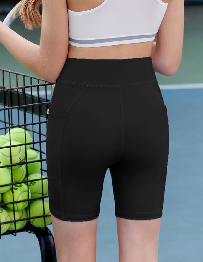 Zaclotre Girls Bike Shorts with Pockets Kids 5" High Waisted Yoga Workout Athletic Running Volleyball Spandex Shorts